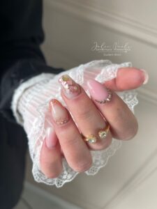 ongles nail art diamants rose en gel